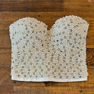 Elegant Pearl-Embellished Strapless Top